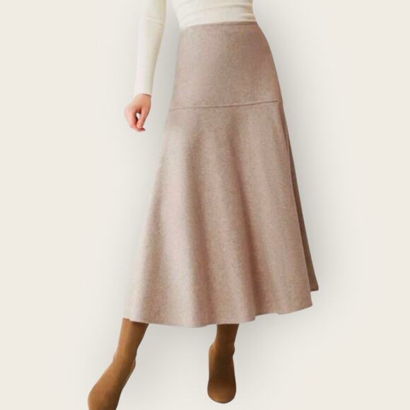 NWT | OGL | Wool-like Flared Midi Skirt | Heather Beige | Medium - Picture 1 of 12